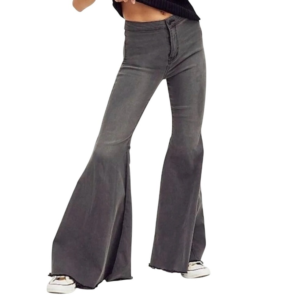 We The Free Just Float On Flare Jeans Charcoal Grey High Rise Bell Bottoms 26x32